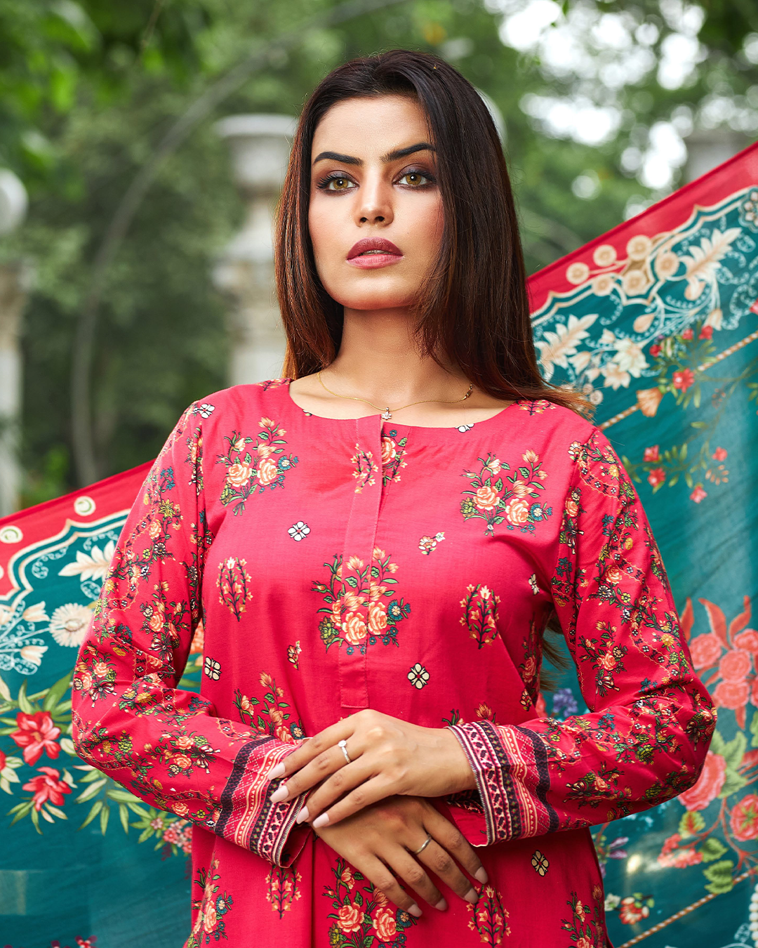 iT Fabric Store Pink Digital Premium Cotton 3 Piece Suit