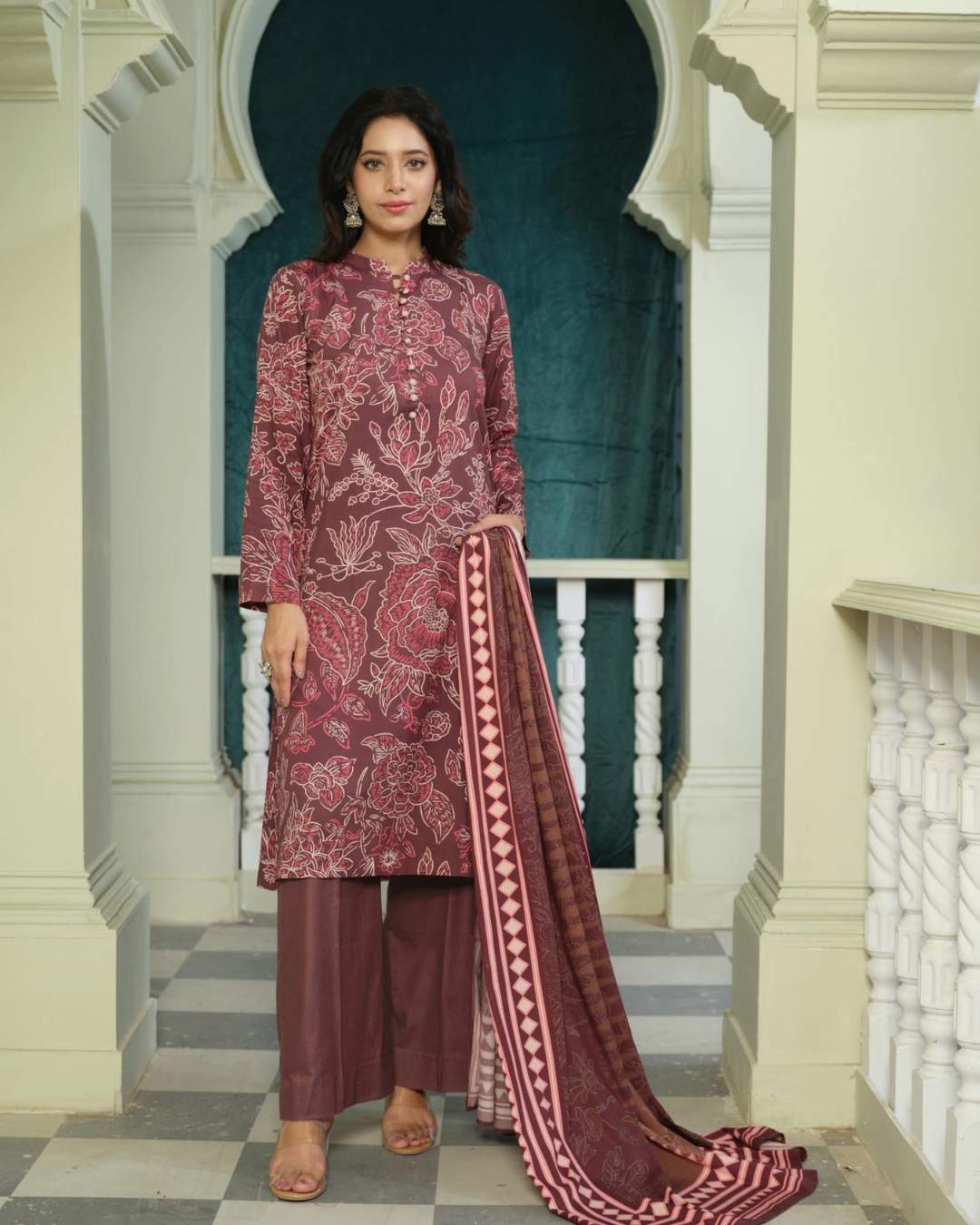 iT Fabric Store Maroon / Deep Wine Digital Premium Linen 3 Piece Suit