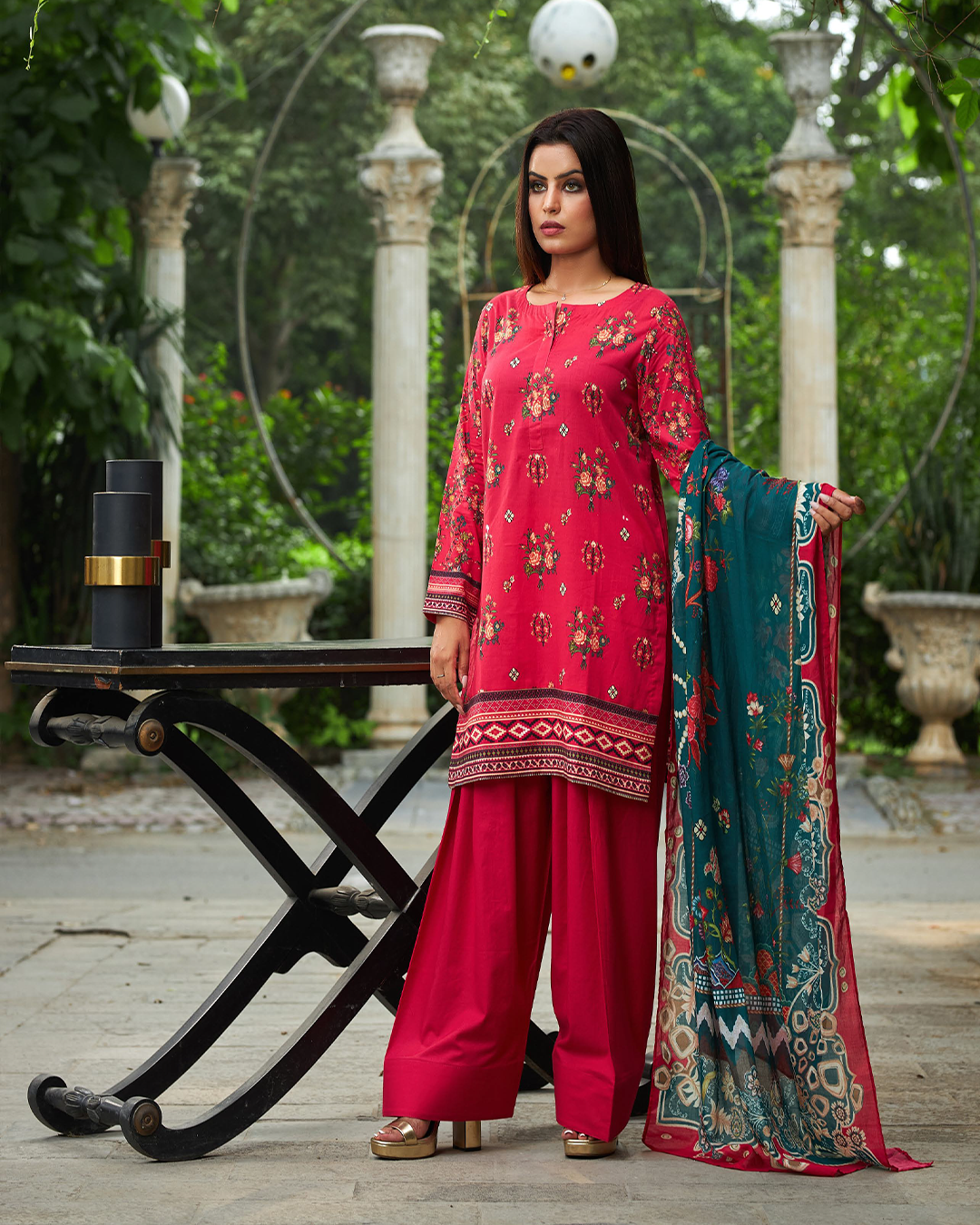 iT Fabric Store Pink Digital Premium Cotton 3 Piece Suit