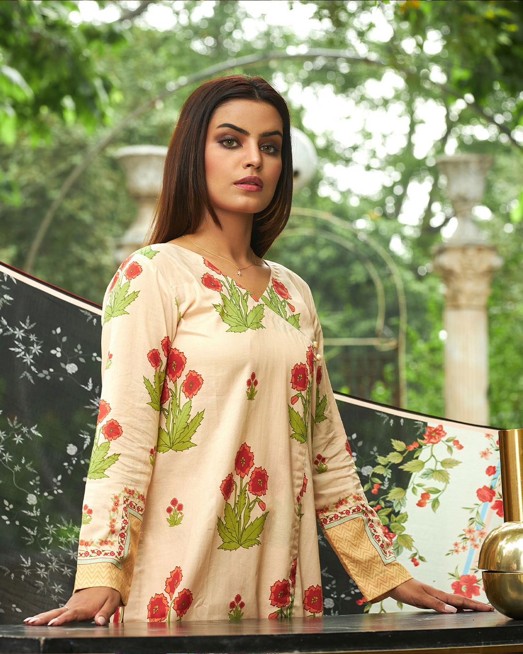 iT Fabric Store Beige Digital Premium Cotton 3 Piece Suit