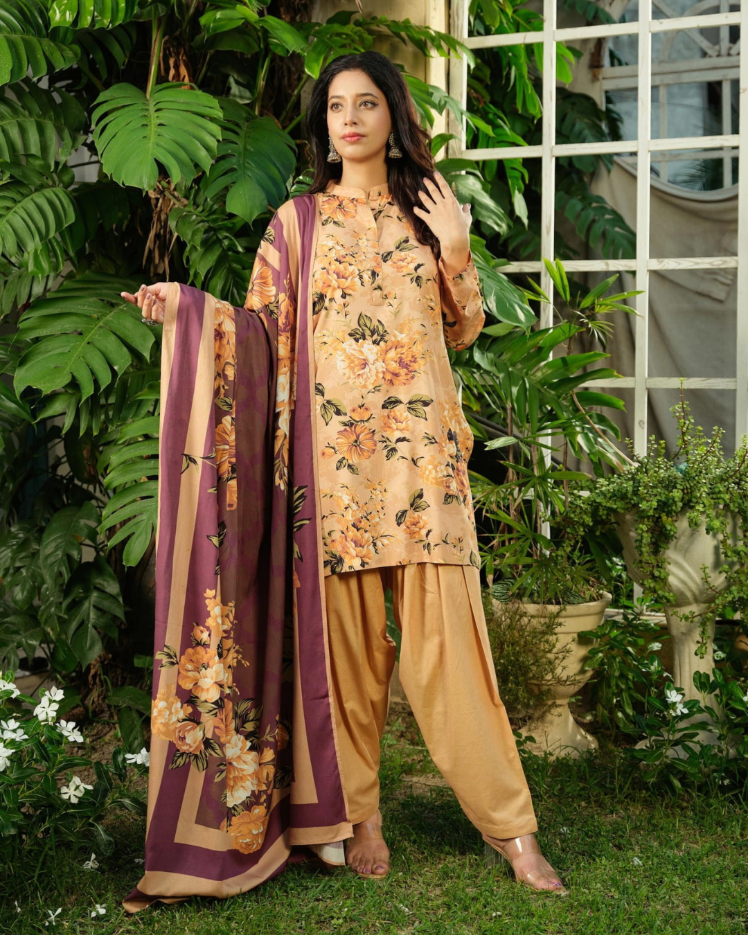 iT Fabric Store Peachy-Beige Digital Premium Linen 3 Piece Suit