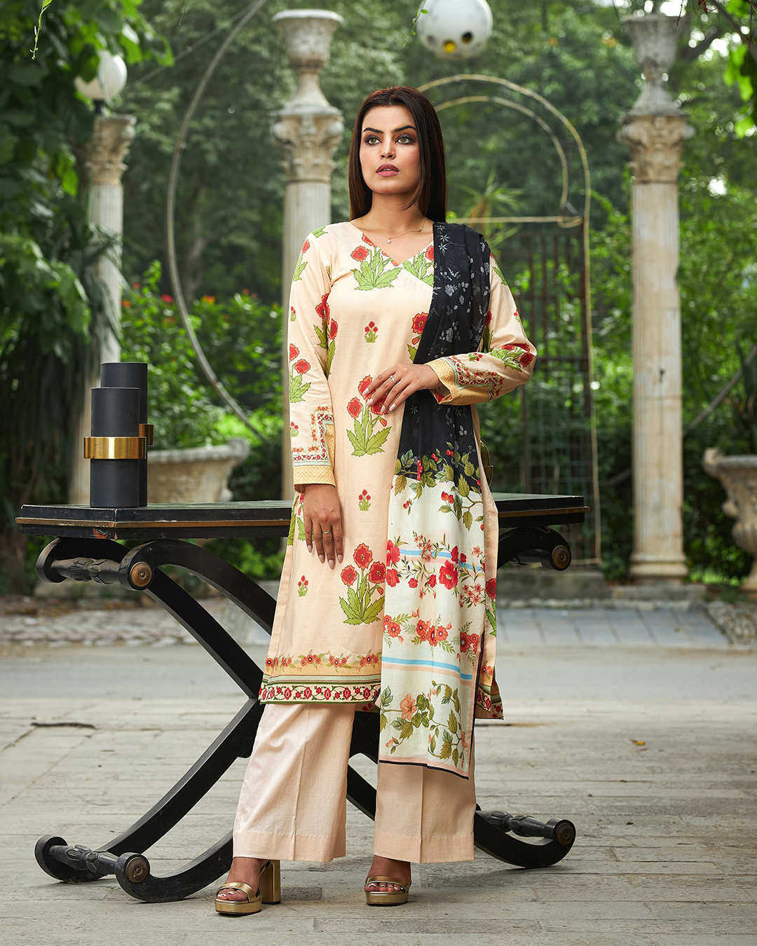 iT Fabric Store Beige Digital Premium Cotton 3 Piece Suit