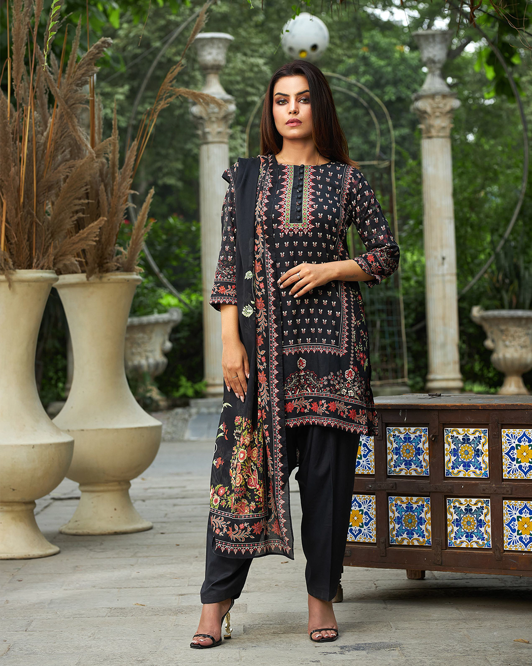 iT Fabric Store Black Digital Premium Cotton 3 Piece Suit