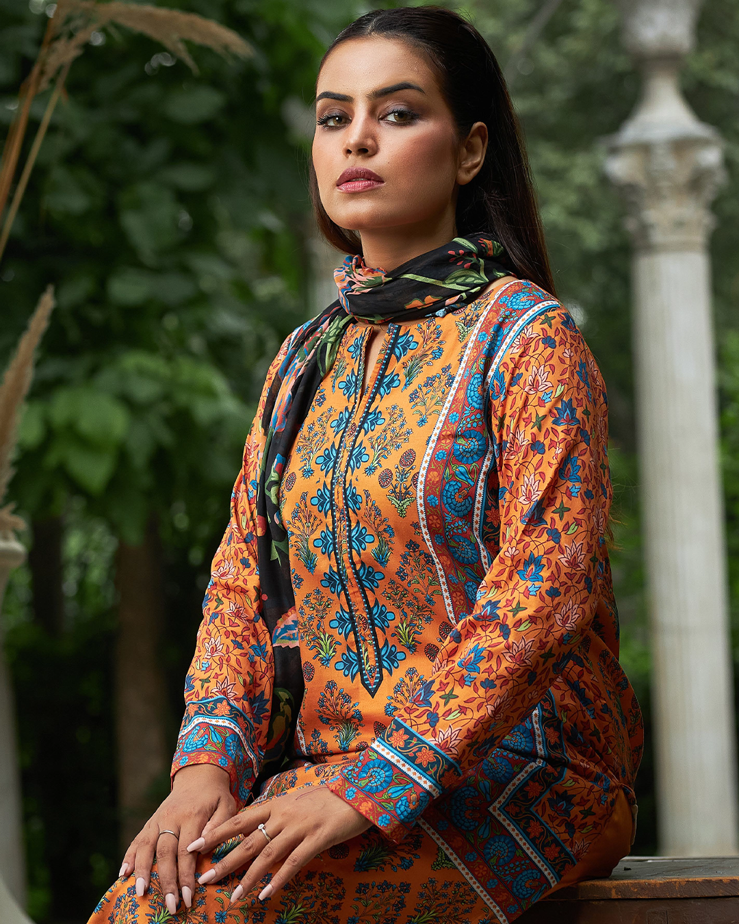 iT Fabric Store Orange Digital Premium Cotton 3 Piece Suit