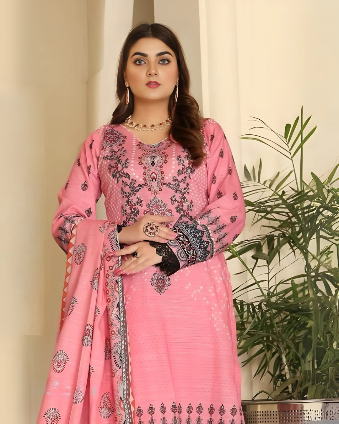 iT Fabric Store Pink Digital Printed Premium Khaddar 3 Piece Suit