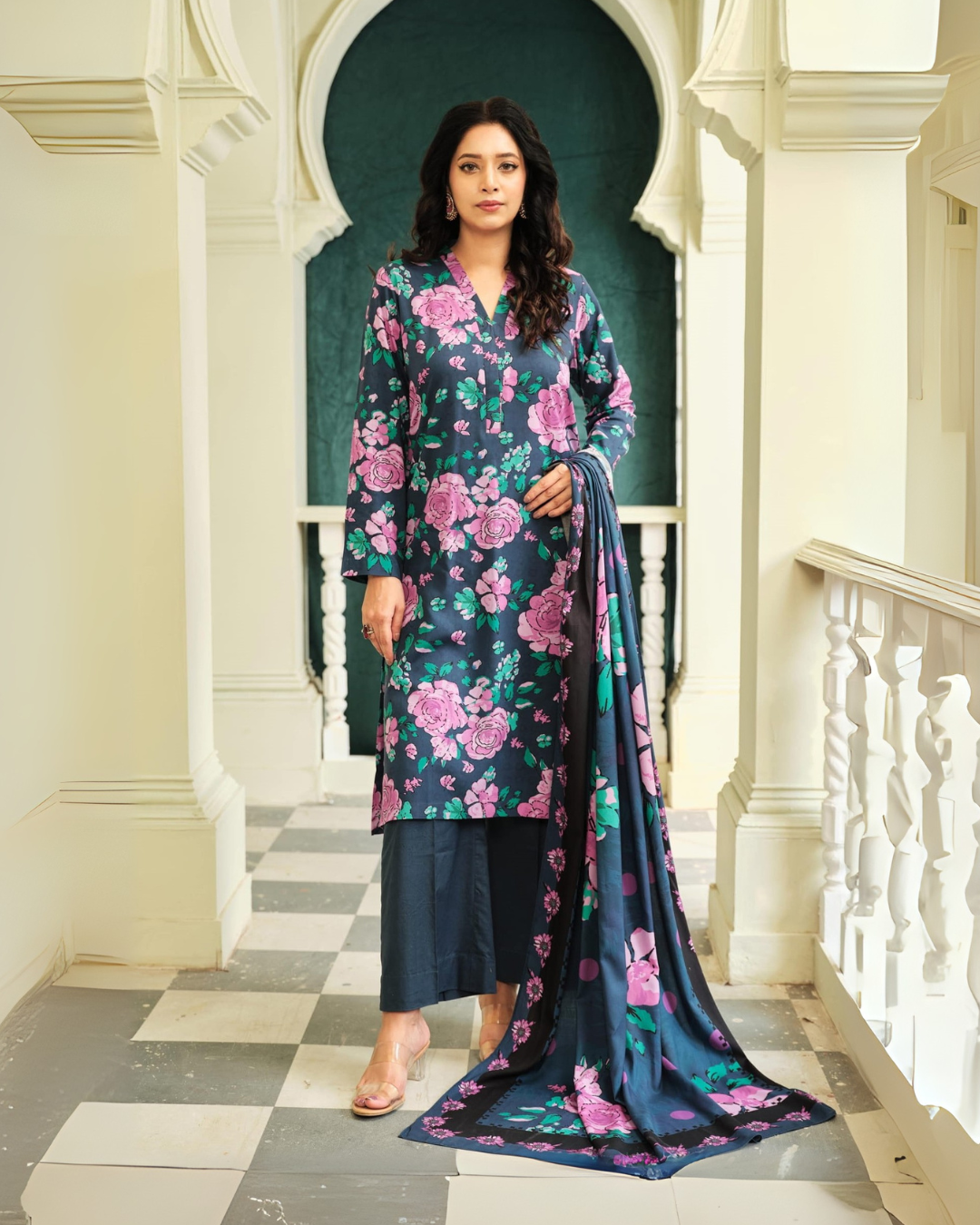 iT Fabric Store Navy Blue Digital Premium Linen 3 Piece Suit