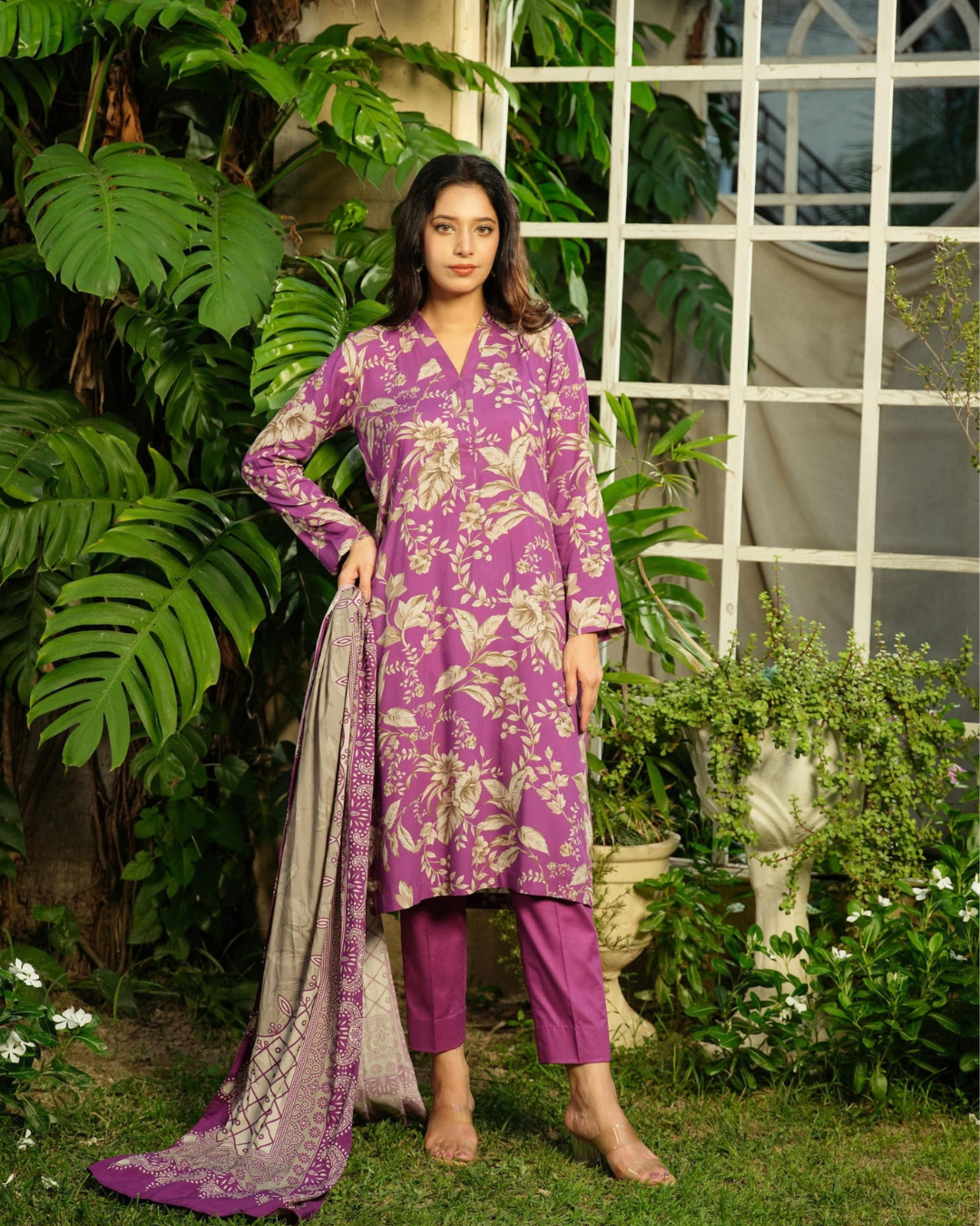 iT Fabric Store Purple Digital Premium Linen 3 Piece Suit