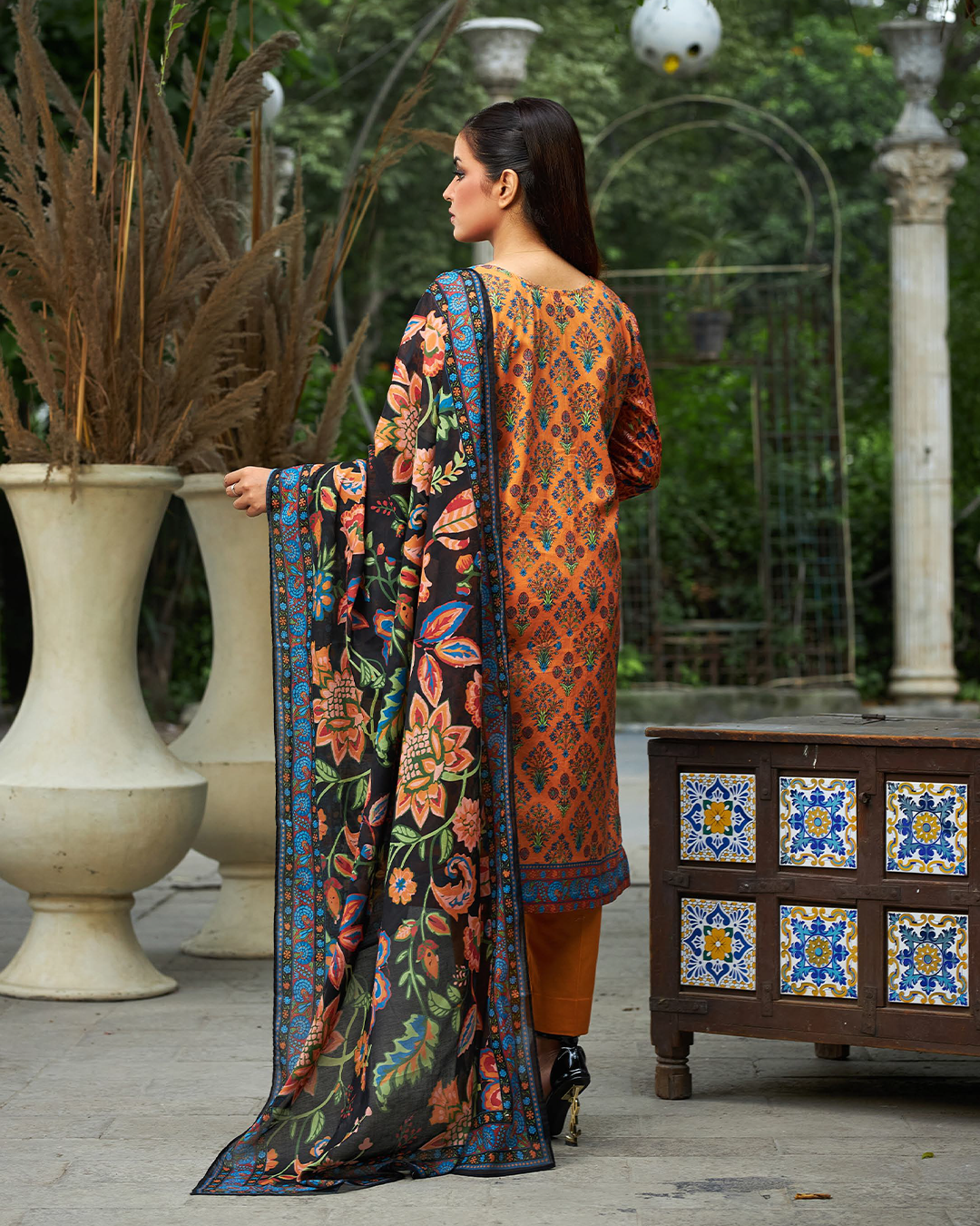 iT Fabric Store Orange Digital Premium Cotton 3 Piece Suit