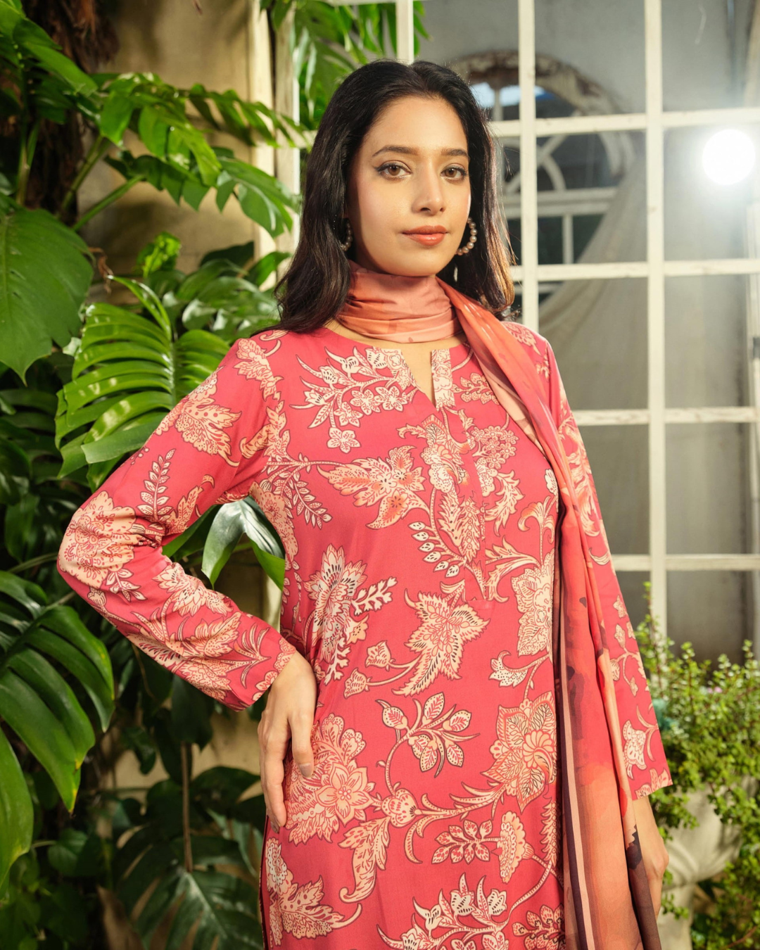 iT Fabric Store Reddish-Pink Digital Premium  Linen  3 Piece Suit