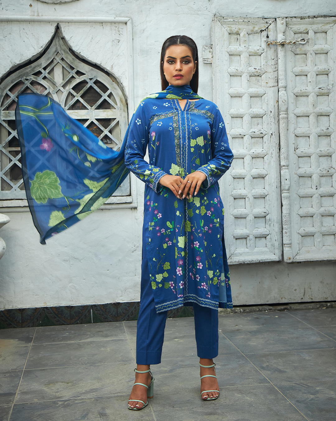 iT Fabric Store Light Blue Digital Premium Cotton 3 Piece Suit