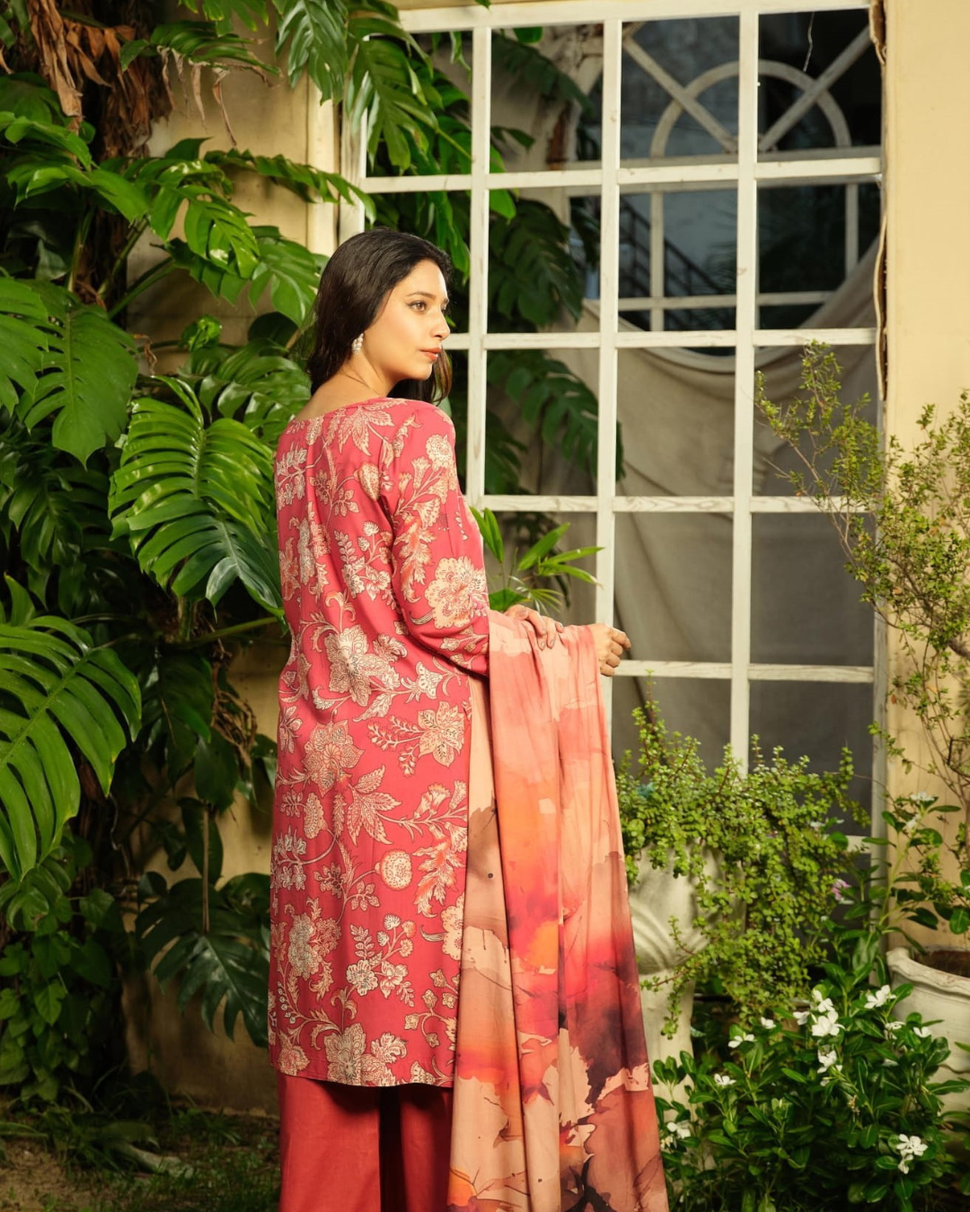 iT Fabric Store Reddish-Pink Digital Premium  Linen  3 Piece Suit