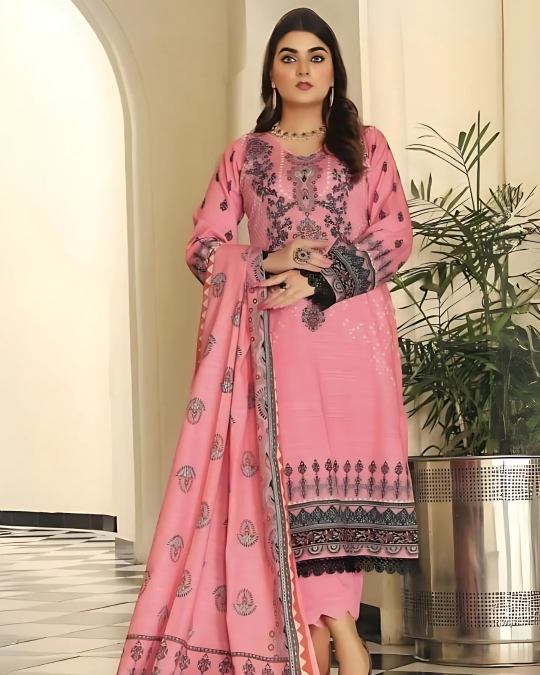 iT Fabric Store Pink Digital Printed Premium Khaddar 3 Piece Suit