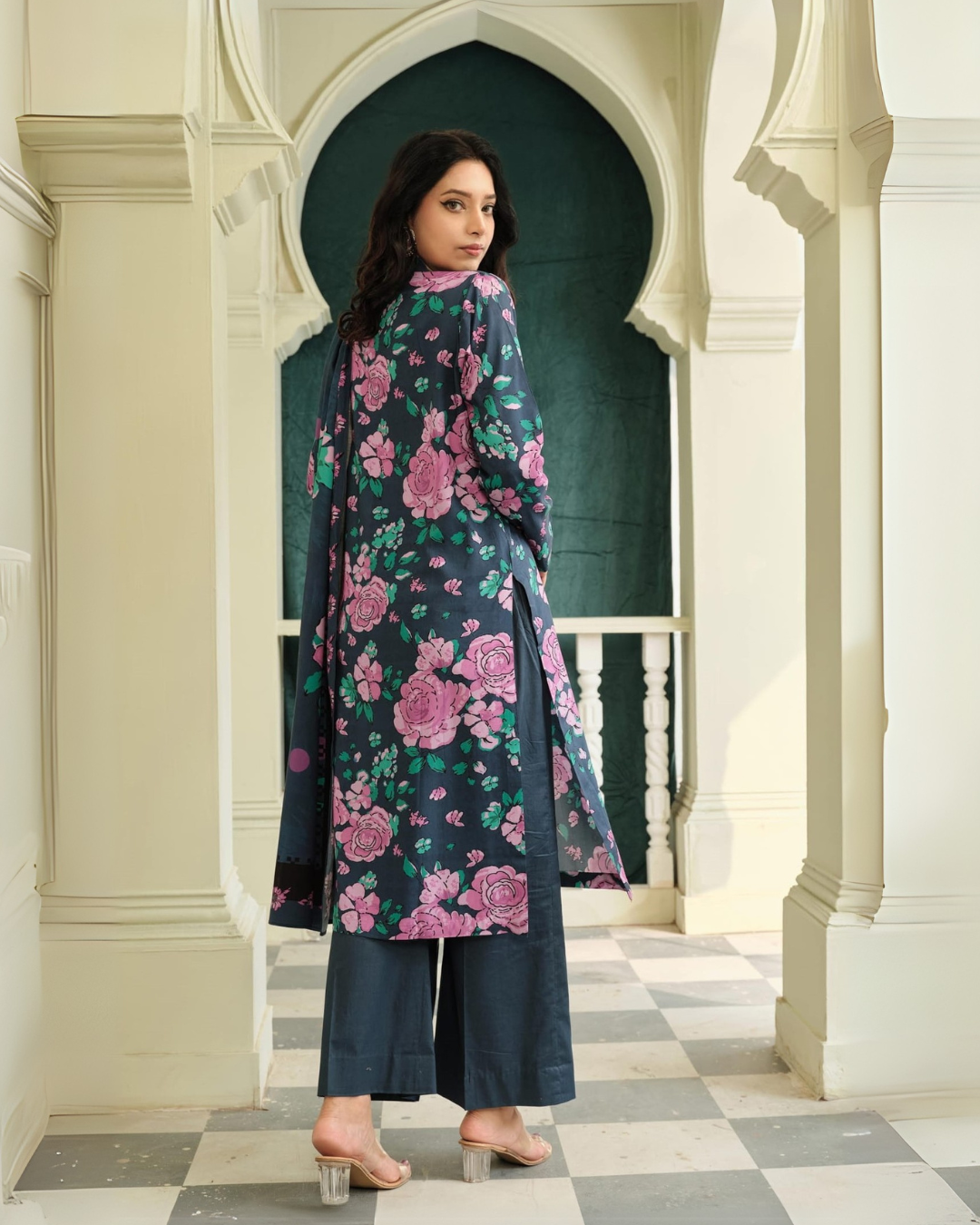 iT Fabric Store Navy Blue Digital Premium Linen 3 Piece Suit