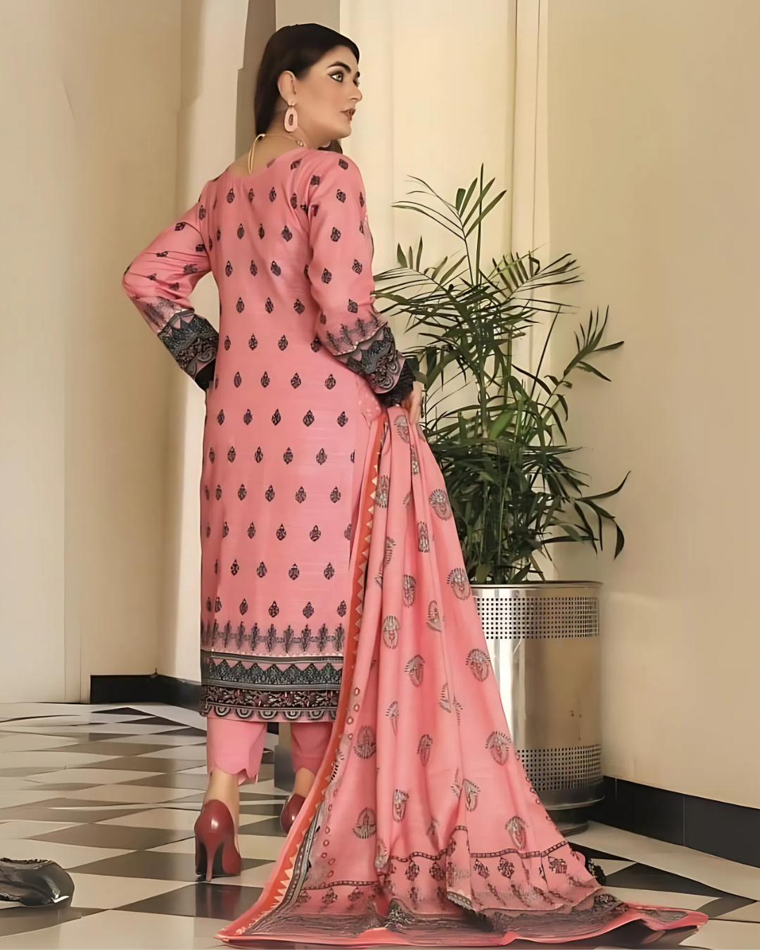 iT Fabric Store Pink Digital Printed Premium Khaddar 3 Piece Suit