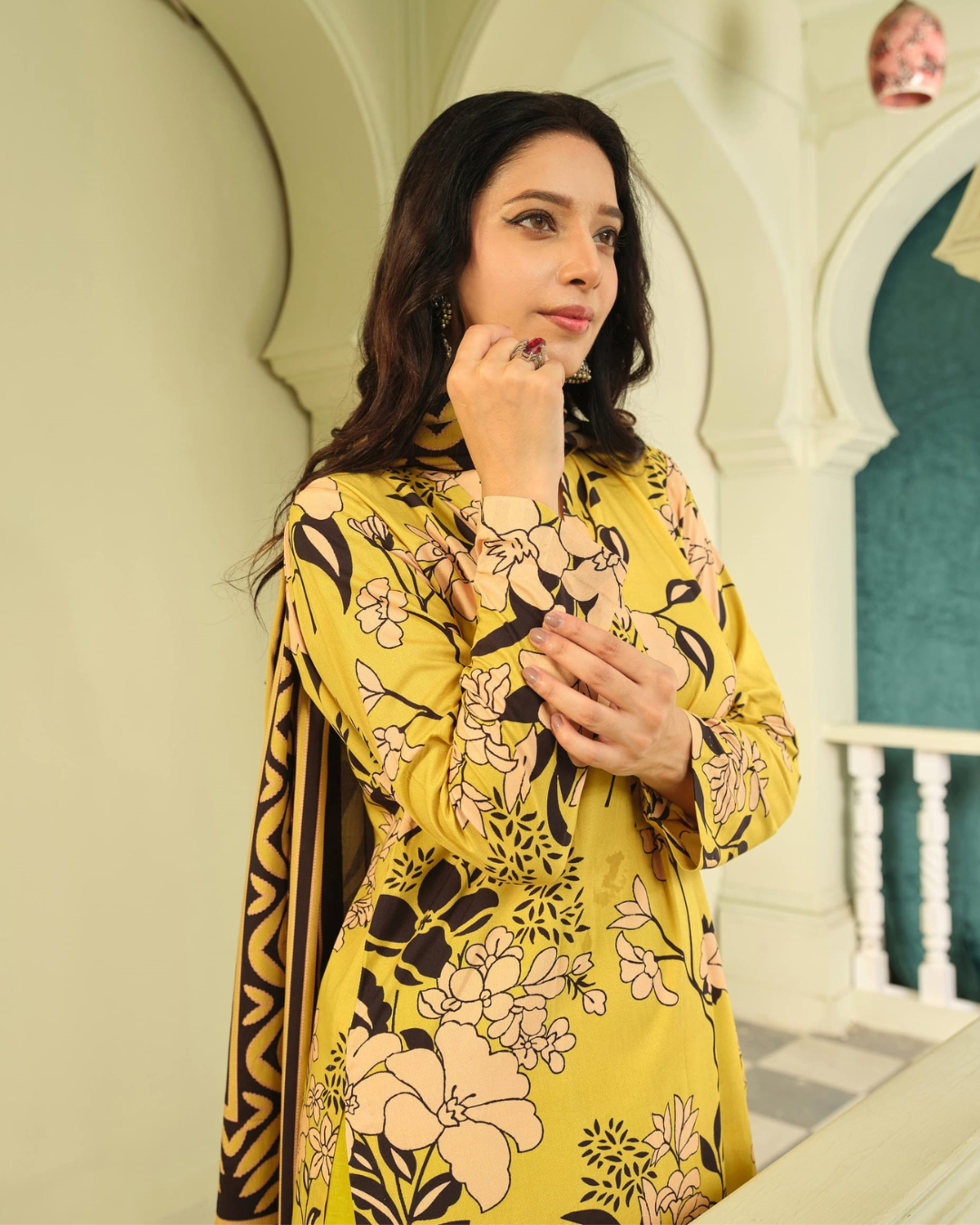 iT Fabric Store Yellow Premium Digital Linen 3 Piece Suit