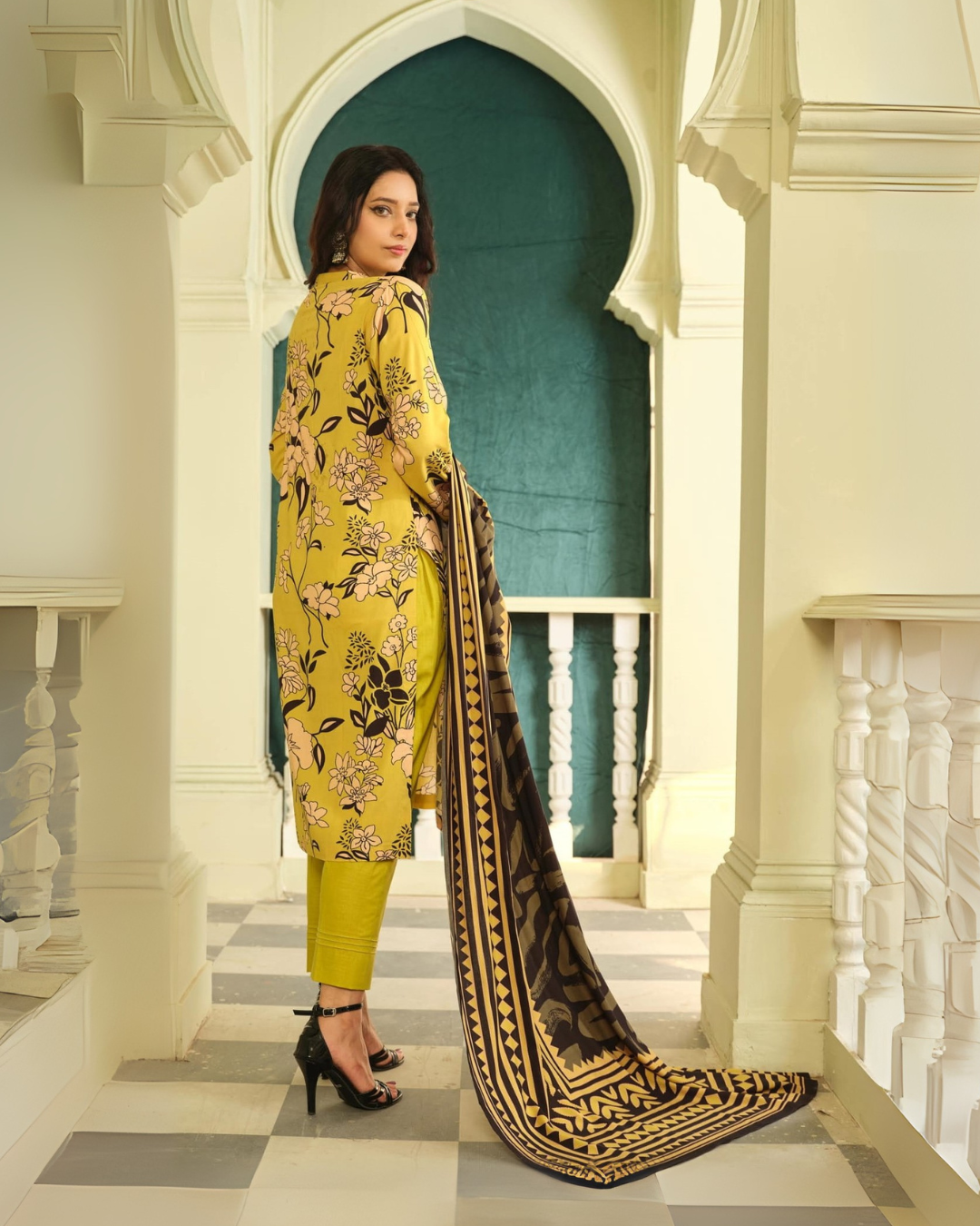 iT Fabric Store Yellow Premium Digital Linen 3 Piece Suit