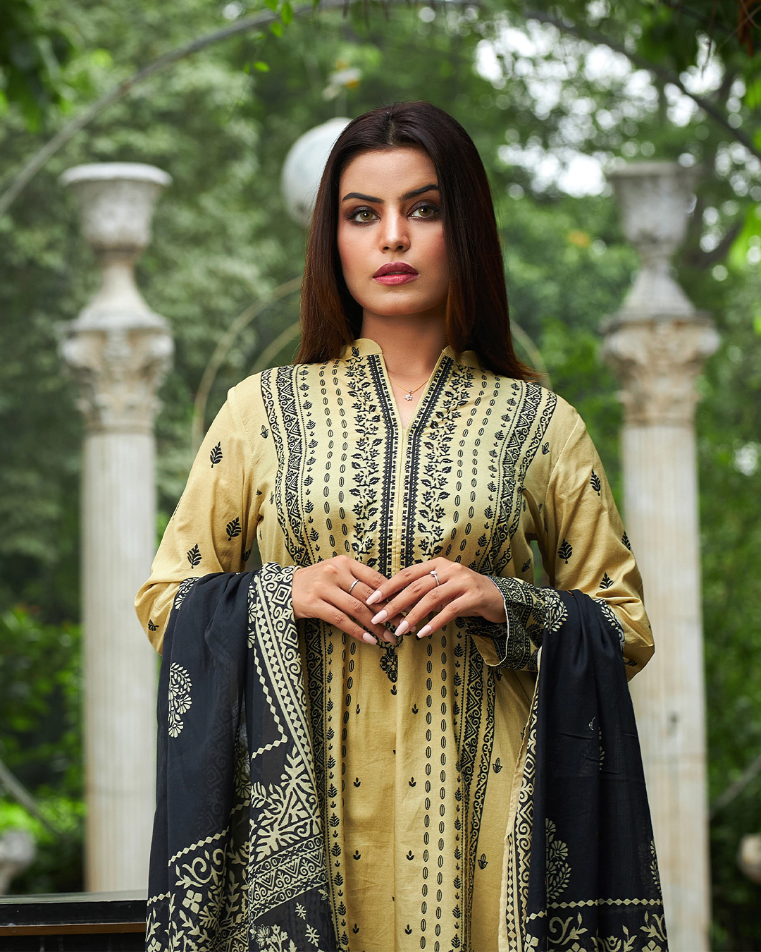 iT Fabric Store Mustard Yellow Digital Premium Cotton 3 Piece Suit