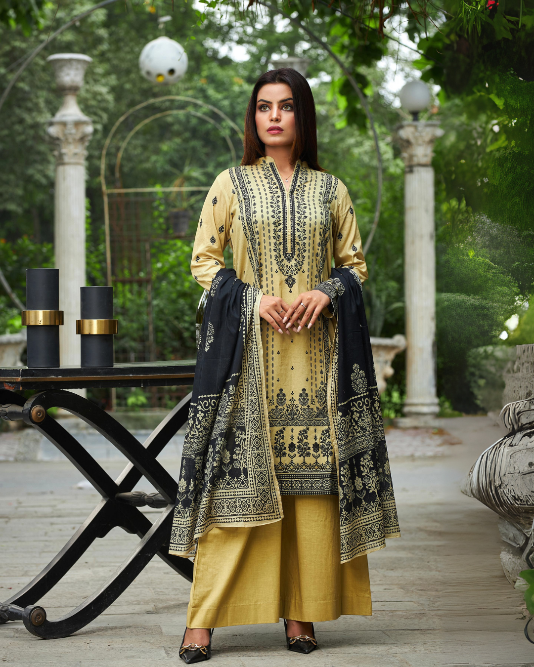 iT Fabric Store Mustard Yellow Digital Premium Cotton 3 Piece Suit