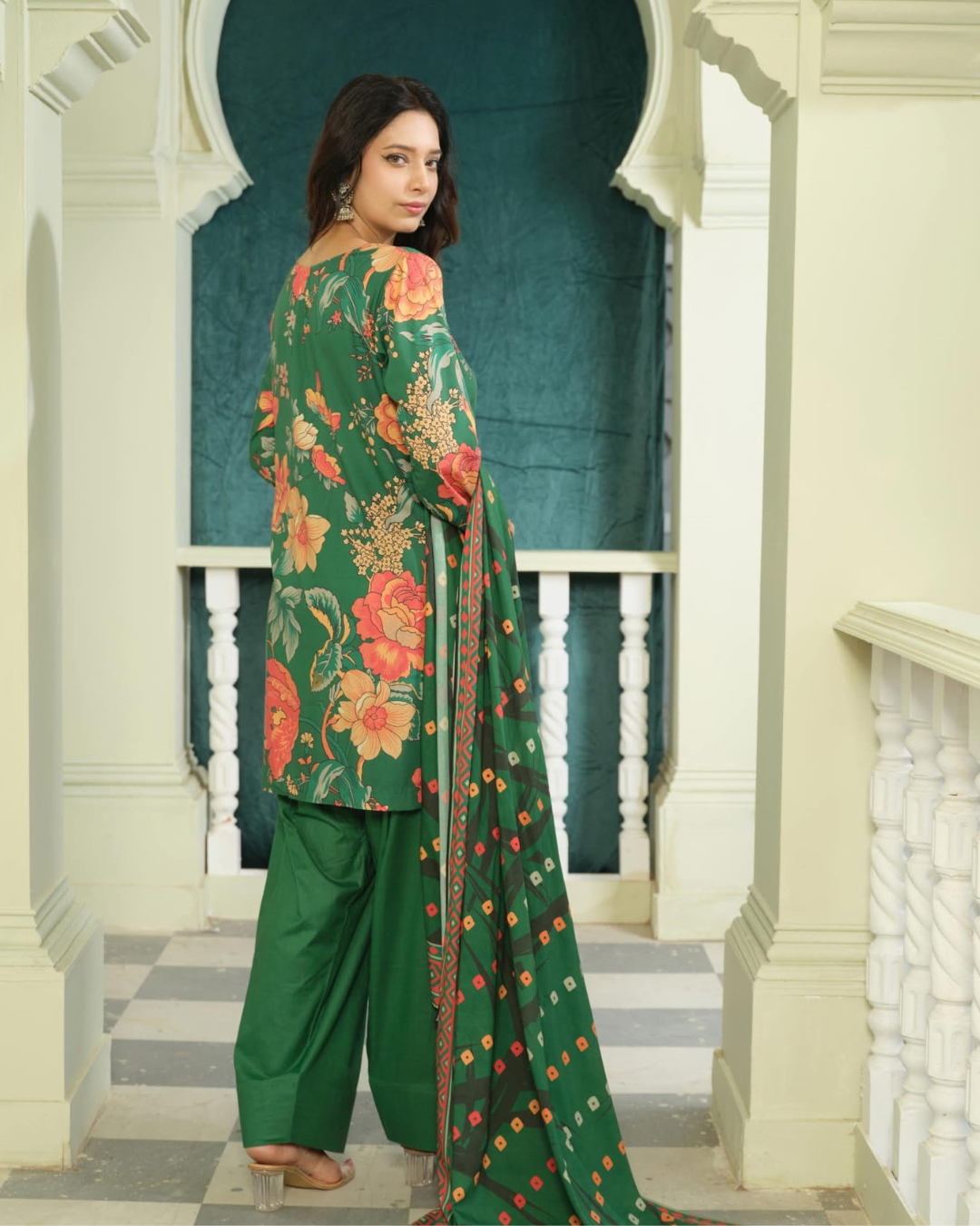 iT Fabric Store Green Premium Digital Linen 3 Piece Suit